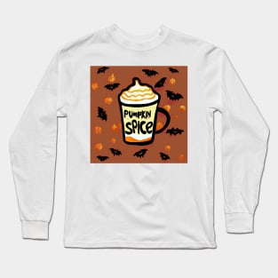 Pumpkin Spice Latte with bat and pumpkin pattern for fall and halloween celebrations Long Sleeve T-Shirt